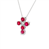 14K White Gold Natural Diamond And Ruby Cross Pendant