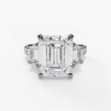 14K White Gold Three Stone Emerald Cut Natural Diamonds Engagement Ring