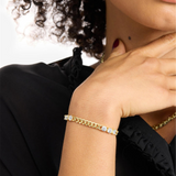 18K Yellow Gold Overlay Triple Cubic Zirconia Cuban Chain Bracelet