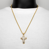 18K Yellow Gold IP Steel Zebra Lab Grown Diamond Cross Pendant