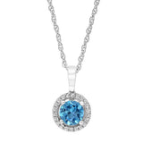 December Birthstone 14K White Gold Blue Topaz And Diamond Halo Pendant