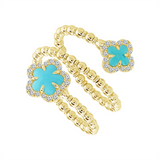 Titanium And 14K Yellow Gold Turquoises Flower Ring