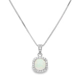 October Birthstone Sterling Silver Created Opal Halo Pendant