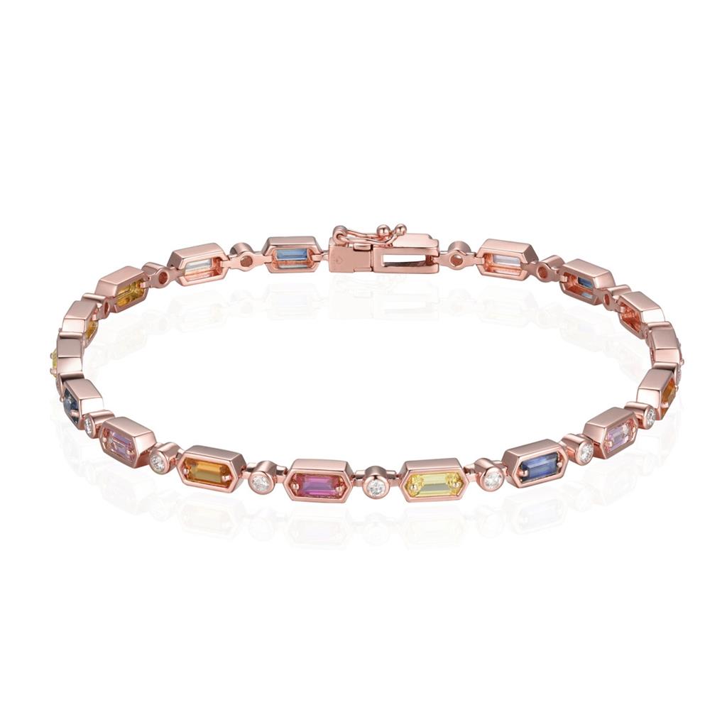 14K Rose Gold Multi-colored Sapphire Tennis Bracelet