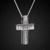 'Unum' Sterling Silver Hand-Cut Patterned Cross Pendant Necklace