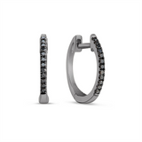 14K White Gold Black Rhodium Round Natural Black Diamonds Huggie Hoops