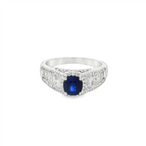 14K White Gold Square Cushion Sapphire Halo Ring