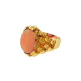 JT ESTATE 14K Yellow Gold Pink Cabochon Opal Cocktail Nugget Ring