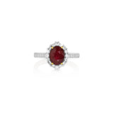 18K White Gold Oval Ruby Halo Ring