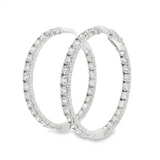 14K White Gold 35Mm Round Inside Out Natural Diamonds Hoop Earrings
