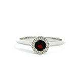 January Birthstone Ring: Sterling Silver Garnet Halo Ring