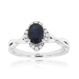 14K White Gold Oval Sapphire Halo Ring