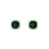 14K White Gold Square Cushion Russalite And Diamond Halo Earrings