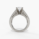 14K White Gold Wide Band Round Natural Diamonds Engagement Ring