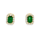 14K Yellow Gold Emeralds Halo Earrings