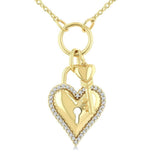 10K Yellow Gold Natural Diamonds Heart Lock And Key Necklace