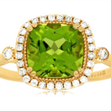 14K Yellow Gold Cushion Peridot Halo Ring