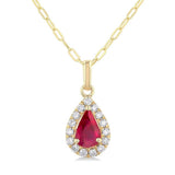 14K Yellow Gold Ruby Halo Pendant