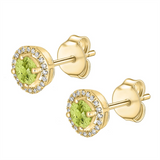 14K Yellow Gold Peridot Halo Earrings