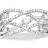 14K White Gold Twisted Natural Diamonds Ring