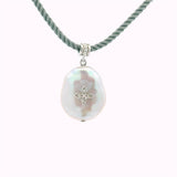 Sterling Silver Pearl Drop Pendant Grey Cord