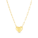 14K Yellow Gold Puffed Heart Paperclip Necklace
