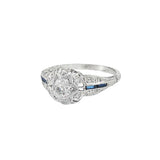 JT ESTATE Platinum Euro Cut Diamond And Sapphire Vintage Ring
