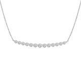 14K White Gold Natural Diamonds Curved Bar Necklace