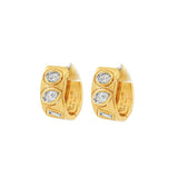 14K Yellow Gold Huggie Natural Diamonds Hoop Earrings