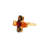JT ESTATE 14K Yellow Gold Smokey Quartz, Garnet, And Citrine Cross Ring