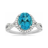 14K White Gold Oval Blue Topaz Halo Ring