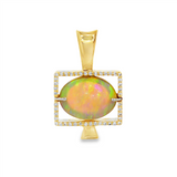 14K Yellow Gold Crystal Opal And Diamond Drop Rectangular Pendant