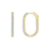 14K Yellow Gold 25Mm Oval Inside Out Natural Diamonds Hoop Earrings