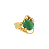 JT ESTATE 14K Yellow Gold Free Form Cabochon Jade And Diamond Ring
