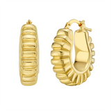 14K Yellow Gold 25mm Semi-Solid Puff Ribbed Hoop Earrings