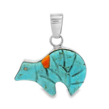 JT ESTATE Sterling Silver Carved Turquoise Bear Pendant