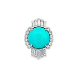 14K White Gold Art Deco Turquoise And Diamond Ring