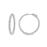 14K White Gold Round Inside Out Natural Diamonds Hoop Earrings