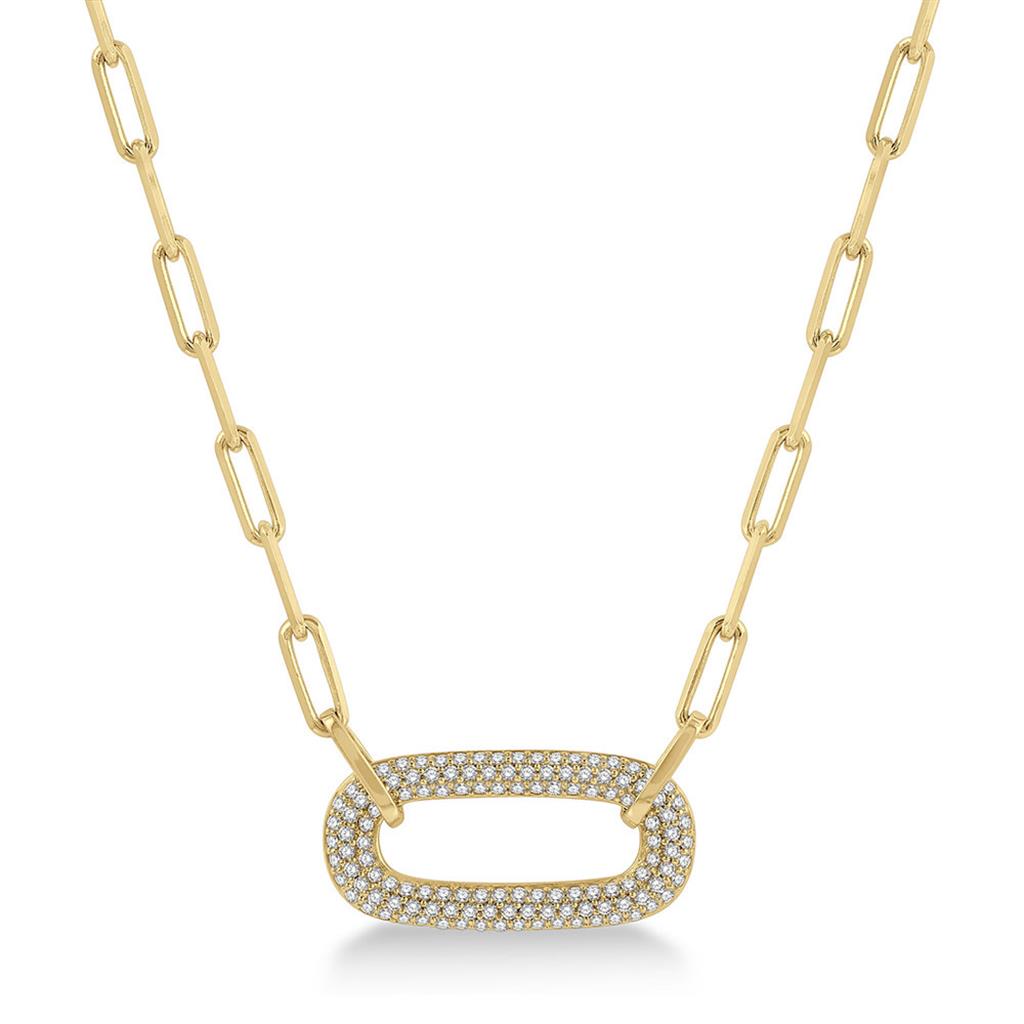 14K Yellow Paperclip Diamond Fashion Necklace