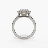 14K White Gold Modern Halo Round Natural Diamonds Engagement Ring