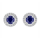 September Birthstone 14K White Gold Sapphire And Diamonds Halo Earrings