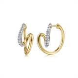 14K Yellow And White Gold 20Mm Shared Prong Set Round Diamond Intricate Hoop Earrings