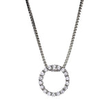 14K White Gold Diamond Circle Pendant Necklace