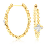 14K Yellow Gold Medium Hoop Natural Diamonds Earrings
