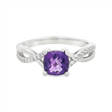 14K White Gold Checkerboard Cushion Amethyst Contemporary Ring