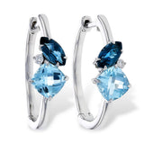 14K White Gold Blue Topaz Medium Hoop Earrings