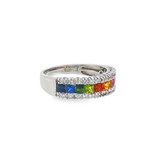 JT ESTATE 14K White Gold Square Rainbow Sapphire And Diamond Band