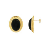 JT ESTATE  14K Yellow Gold Onyx Earrings With Shallow Tier Detail