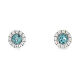 December Birthstone Earrings: Sterling Silver Round Swiss Blue Topaz Halo Earrings