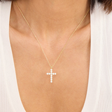 18K Yellow Gold Overlay Small Cubic Zirconia Cross Pendant Necklace